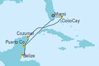 Visitando Miami (Florida/EEUU), CocoCay (Bahamas), Cozumel (México), Belize (Caribe), Puerto Costa Maya (México), Miami (Florida/EEUU)