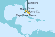 Visitando Baltimore (Maryland), Puerto Cañaveral (Florida), Miami (Florida/EEUU), Nassau (Bahamas), Bimini (Bahamas), Cayo Hueso (Key West/Florida), Baltimore (Maryland)
