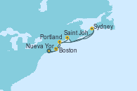 Visitando Nueva Jersey (Estados Unidos), Boston (Massachusetts), Portland (Maine/Estados Unidos), Saint John (New Brunswick/Canadá), Saint John (New Brunswick/Canadá), Sydney (Nueva Escocia/Canadá), Nueva Jersey (Estados Unidos)