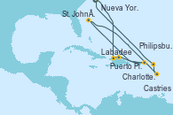 Visitando Nueva Jersey (Estados Unidos), Labadee (Haiti), Puerto Plata, Republica Dominicana, Charlotte Amalie (St. Thomas), St. John´s (Antigua y Barbuda), Castries (Santa Lucía/Caribe), Philipsburg (St. Maarten), Nueva Jersey (Estados Unidos)