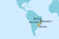 Visitando Salvador de Bahía (Brasil), Isla Grande (Brasil), Santos (Brasil), Buzios (Brasil), Salvador de Bahía (Brasil)