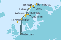 Visitando Rotterdam (Holanda), Maloy (Noruega), Trondheim (Noruega), Honningsvag (Noruega), Tromso (Noruega), Harstad (Noruega), Leknes (Noruega), KRISTIANSUND, Aalesund (Noruega), Lerwick (Escocia), Rotterdam (Holanda)