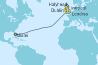 Visitando Miami (Florida/EEUU), Liverpool (Reino Unido), Holyhead (Gales/Reino Unido), Dublin (Irlanda), Londres (Reino Unido)