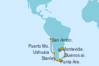 Visitando Buenos aires, Buenos aires, Montevideo (Uruguay), Stanley (Malvinas), Ushuaia (Argentina), Punta Arenas (Chile), Puerto Montt (Chile), San Antonio (Chile)