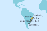 Visitando Montevideo (Uruguay), Buenos aires, Río de Janeiro (Brasil), Buzios (Brasil), Ilhabela (Brasil), Camboriu, Brazil, Montevideo (Uruguay)