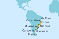 Visitando Montevideo (Uruguay), Buenos aires, Ilhabela (Brasil), Buzios (Brasil), Río de Janeiro (Brasil), Copacabana (Brasil), Copacabana (Brasil), Isla Grande (Brasil), Camboriu, Brazil, Montevideo (Uruguay)