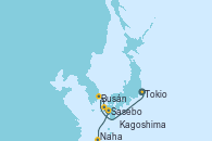 Visitando Tokio (Japón), Busán (Corea del Sur), Sasebo (Japón), Kagoshima (Japón), Naha (Japón)
