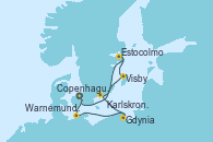 Visitando Copenhague (Dinamarca), Warnemunde (Alemania), Gdynia (Polonia), Karlskrona (Suecia), Visby (Suecia), Estocolmo (Suecia), Copenhague (Dinamarca)