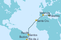 Visitando Palermo (Italia), Valencia, Santa Cruz de Tenerife (España), Recife (Brasil), Buzios (Brasil), Río de Janeiro (Brasil), Santos (Brasil)