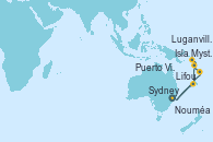 Visitando Sydney (Australia), Lifou (Isla Loyalty/Nueva Caledonia), Isla Mystery (Vanuatu), Luganville (Vanuatu), Puerto Vila (Vanuatu), Nouméa (Nueva Caledonia), Sydney (Australia)