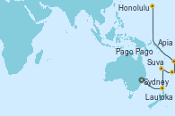 Visitando Sydney (Australia), Lautoka (Fiyi), Suva (Fiyi), Apia (Samoa), Pago Pago (Samoa), Honolulu (Hawai)