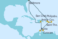 Visitando Baltimore (Maryland), Saint Thomas (Islas Vírgenes), Philipsburg (St. Maarten), San Cristóbal y Nieves, Aruba (Antillas), Curacao (Antillas), Amber Cove (República Dominicana), Baltimore (Maryland)