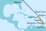 Visitando Baltimore (Maryland), Saint Thomas (Islas Vírgenes), Philipsburg (St. Maarten), Isla Dominica (Caribe), Castries (Santa Lucía/Caribe), Bridgetown (Barbados), Antigua (Antillas), Road Town (Isla Tórtola/Islas Vírgenes), Baltimore (Maryland)