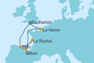 Visitando Southampton (Inglaterra), Gijón (Asturias/España), La Rochelle (Francia), Bilbao (España), Le Havre (Francia), Southampton (Inglaterra)
