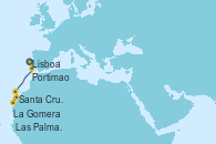 Visitando Lisboa (Portugal), Portimao (Portugal), Tánger (Marruecos), Fuerteventura (Canarias/España), Santa Cruz de Tenerife (España), La Gomera (Islas Canarias/España), Las Palmas de Gran Canaria (España), Las Palmas de Gran Canaria (España)