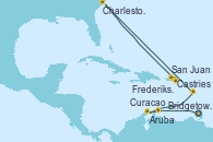 Visitando Bridgetown (Barbados), Curacao (Antillas), Aruba (Antillas), Castries (Santa Lucía/Caribe), Charleston (Carolina del Sur), Frederiksted (Islas Virgenes), San Juan (Puerto Rico)