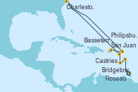 Visitando Bridgetown (Barbados), Castries (Santa Lucía/Caribe), Roseau (Dominica), Basseterre (Antillas), Charleston (Carolina del Sur), Philipsburg (St. Maarten), San Juan (Puerto Rico)