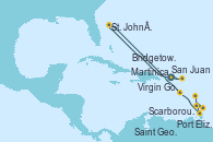 Visitando San Juan (Puerto Rico), Virgin Gorda (Islas Virgenes), St. John´s (Antigua y Barbuda), Martinica (Antillas), Port Elizabeth (San Vicente y Granadinas), Saint George (Grenada), Scarborough (Trinidad & Tobago), Bridgetown (Barbados)