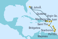Visitando San Juan (Puerto Rico), Saint Thomas (Islas Vírgenes), Virgin Gorda (Islas Virgenes), St. John´s (Antigua y Barbuda), Gustavia (Antillas Francesas), Martinica (Antillas), Port Elizabeth (San Vicente y Granadinas), Scarborough (Trinidad & Tobago), Mayreau (Granadinas), Bridgetown (Barbados)