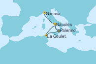 Visitando Palermo (Italia), Nápoles (Italia), La Goulette (Tunez), Palermo (Italia), Nápoles (Italia), Génova (Italia)