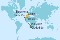 Visitando Ciudad del Cabo (Sudáfrica), Walvis Bay (Namibia), Walvis Bay (Namibia), Arrecife (Lanzarote/España), Santa Cruz de Tenerife (España), Cádiz (España), Barcelona