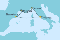 Visitando Marsella (Francia), Génova (Italia), Civitavecchia (Roma), Barcelona, Marsella (Francia)