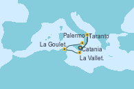 Visitando Catania (Sicilia), Taranto (Italia), La Valletta (Malta), La Goulette (Tunez), Palermo (Italia)