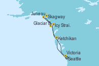 Visitando Seattle (Washington/EEUU), Ketchikan (Alaska), Icy Strait Point (Alaska), Juneau (Alaska), Skagway (Alaska), Glaciar Bay (Alaska), Victoria (Canadá), Seattle (Washington/EEUU)