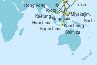 Visitando Hong Kong (China), Kaoshiung (Taiwan), Keelung (Taiwán), Miyakejima (Japón), Nagasaki (Japón), Kagoshima (Japón), Hiroshima (Japón), Kochi (Japón), Kyoto (Japón), Shimizu (Japón), Tokio (Japón)