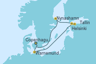 Visitando Copenhague (Dinamarca), Warnemunde (Alemania), Helsinki (Finlandia), Tallin (Estonia), Nynashamn (Suecia), Copenhague (Dinamarca)