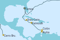 Visitando Tampa (Florida), Cerro Brujo (Isla San Cristóbal/Galápagos), Aruba (Antillas), Colón, Falmouth (Jamaica), Gran Caimán (Islas Caimán), Tampa (Florida)