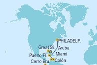 Visitando Miami (Florida/EEUU), Great Stirrup Cay (Bahamas), Cerro Brujo (Isla San Cristóbal/Galápagos), Aruba (Antillas), Colón, Puerto Plata, Republica Dominicana, PHILADELPHIA, PENNSYLVANIA