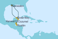 Visitando Galveston (Texas), Cozumel (México), Roatán (Honduras), Harvest Caye (Belize), Costa Maya (México), Galveston (Texas)