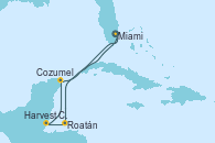 Visitando Miami (Florida/EEUU), Roatán (Honduras), Harvest Caye (Belize), Cozumel (México), Miami (Florida/EEUU)