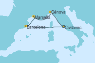 Visitando Civitavecchia (Roma), Barcelona, Marsella (Francia), Génova (Italia), Civitavecchia (Roma)