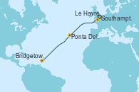Visitando Southampton (Inglaterra), Le Havre (Francia), Ponta Delgada (Azores), Bridgetown (Barbados)