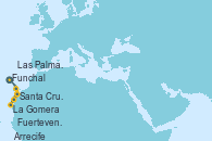 Visitando Funchal (Madeira), Santa Cruz de Tenerife (España), La Gomera (Islas Canarias/España), Fuerteventura (Canarias/España), Arrecife (Lanzarote/España), Las Palmas de Gran Canaria (España), Santa Cruz de la Palma (España), Funchal (Madeira)
