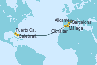 Visitando Barcelona, Alicante (España), Málaga, Gibraltar (Inglaterra), Celebration Key, The Bahamas, Puerto Cañaveral (Florida)
