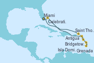 Visitando Miami (Florida/EEUU), Saint Thomas (Islas Vírgenes), Isla Dominica (Caribe), Grenada (Antillas), Bridgetown (Barbados), Antigua (Antillas), Celebration Key, The Bahamas, Miami (Florida/EEUU)