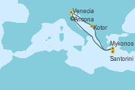 Visitando Ancona (Italia), Venecia (Italia), Kotor (Montenegro), Mykonos (Grecia), Mykonos (Grecia), Santorini (Grecia), Ancona (Italia), Venecia (Italia)