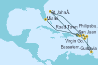 Visitando San Juan (Puerto Rico), Virgin Gorda (Islas Virgenes), Gustavia (Antillas Francesas), Philipsburg (St. Maarten), St. John´s (Antigua y Barbuda), Basseterre (Antillas), Road Town (Isla Tórtola/Islas Vírgenes), Miami (Florida/EEUU)