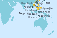 Visitando Tokio (Japón), Shimizu (Japón), Kobe (Japón), Kochi (Japón), Hiroshima (Japón), Beppu (Japón), Nagasaki (Japón), Jeju (Corea del Sur), Seul (Corea del Sur), Kagoshima (Japón), Naha (Japón), Miyakejima (Japón), Keelung (Taiwán), Keelung (Taiwán)