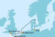 Visitando Le Havre (Francia), Southampton (Inglaterra), Rotterdam (Holanda), Kiel (Alemania)