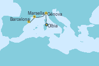 Visitando Olbia (Cerdeña), Génova (Italia), Marsella (Francia), Barcelona