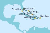 Visitando Fort Lauderdale (Florida/EEUU), Isla Pequeña (San Salvador/Bahamas), Grand Turks(Turks & Caicos), Amber Cove (República Dominicana), Cayo Hueso (Key West/Florida), Fort Lauderdale (Florida/EEUU), Grand Turks(Turks & Caicos), San Juan (Puerto Rico), Amber Cove (República Dominicana), Isla Pequeña (San Salvador/Bahamas), Fort Lauderdale (Florida/EEUU)