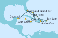 Visitando Fort Lauderdale (Florida/EEUU), Grand Turks(Turks & Caicos), San Juan (Puerto Rico), Amber Cove (República Dominicana), Isla Pequeña (San Salvador/Bahamas), Fort Lauderdale (Florida/EEUU), Isla Pequeña (San Salvador/Bahamas), Ocho Ríos (Jamaica), Gran Caimán (Islas Caimán), Cozumel (México), Fort Lauderdale (Florida/EEUU)