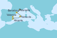 Visitando Marsella (Francia), Barcelona, Palma de Mallorca (España), Alicante (España), Valencia