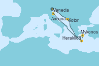Visitando Venecia (Italia), Kotor (Montenegro), Mykonos (Grecia), Mykonos (Grecia), Heraklion (Creta), Ancona (Italia), Venecia (Italia)