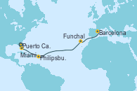 Visitando Puerto Cañaveral (Florida), Miami (Florida/EEUU), Philipsburg (St. Maarten), Funchal (Madeira), Barcelona