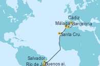Visitando Buenos aires, Río de Janeiro (Brasil), Salvador de Bahía (Brasil), Santa Cruz de Tenerife (España), Cádiz (España), Málaga, Barcelona
